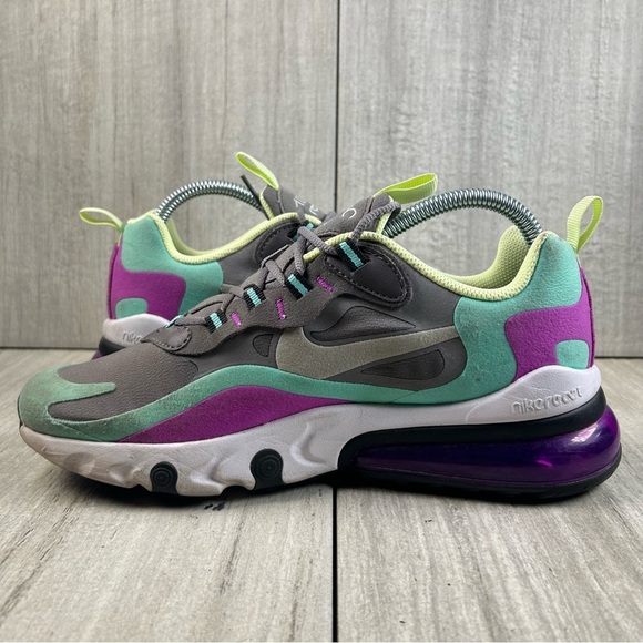 Nike Air Max 270 React Grey Purple Athletic Sneaker Running Shoe Womens Size 8 - Picture 2 of 10